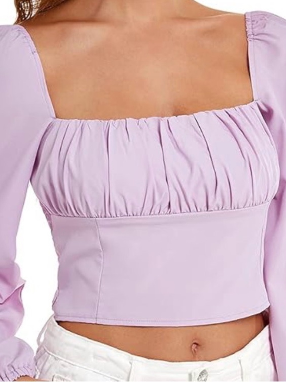 PacSun Lilac Square-Neck long Sleeve Crop Top